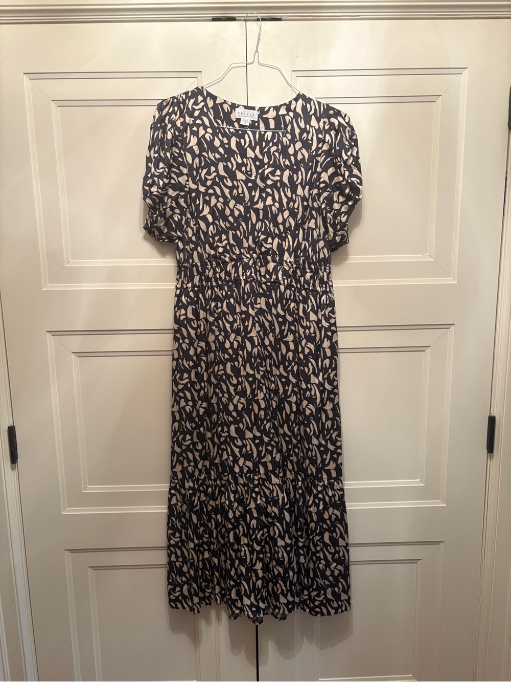Velvet brand Navy and Cream Printed Midi Dress